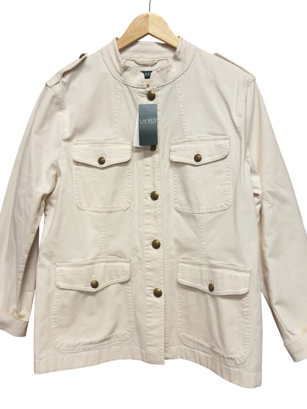 Lauren Ralph Lauren Cotton Canvas Safari Utility Jacket Beige Cream Size 14 NWT - Picture 11 of 11
